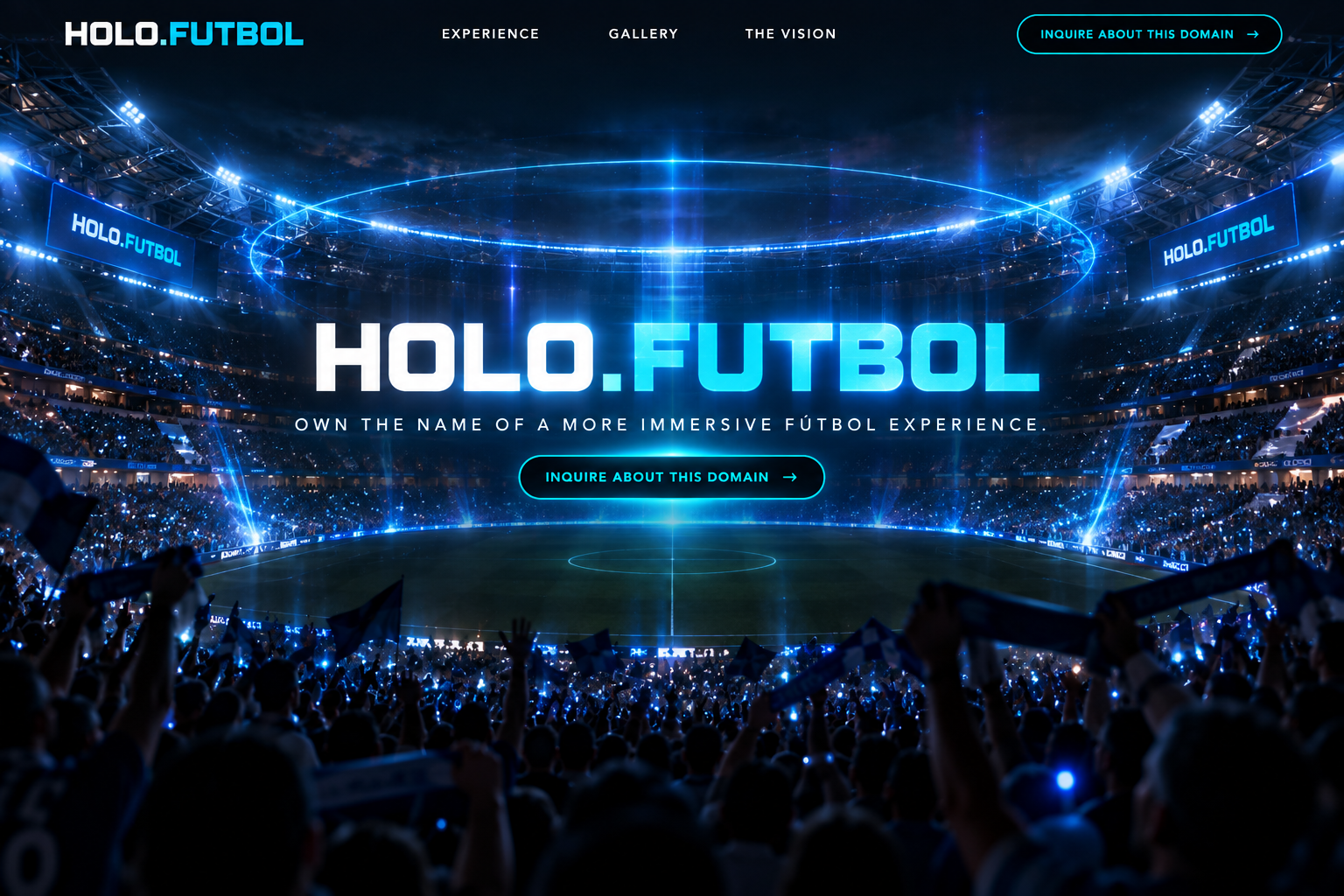 Futuristic football stadium filled with a cheering holographic crowd